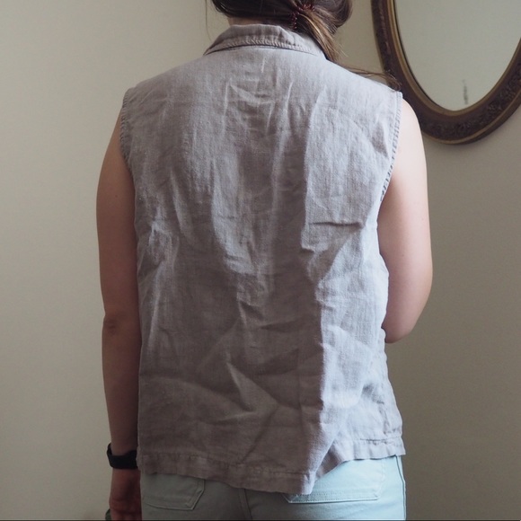Vintage tan linen sleeveless button down - Picture 4 of 9